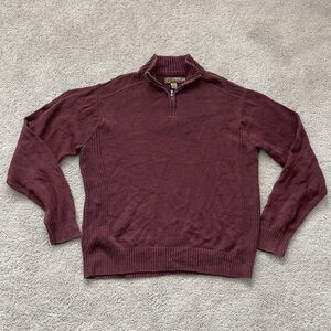 GH Bass Earth Sweater Mens XXL Burgundy Mock Neck 1/4 Zip Ramie Cotton Knit